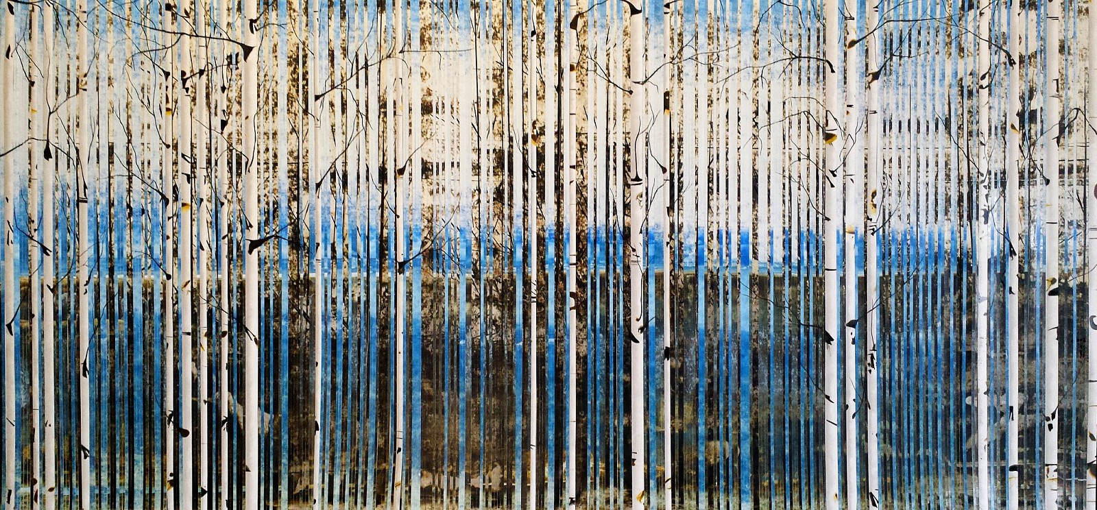 Anastasia Kimmett, Bare Aspens in Cobalt and Sepia
Oil Pastel, Acrylic Ink on Paper Mounted on Panel, 21 x 45 in.
5493
&bull;