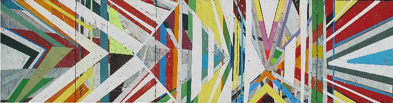 Jason Rohlf, Navigate, 2013
Acrylic and Collage on Canvas, 24 x 90 in.