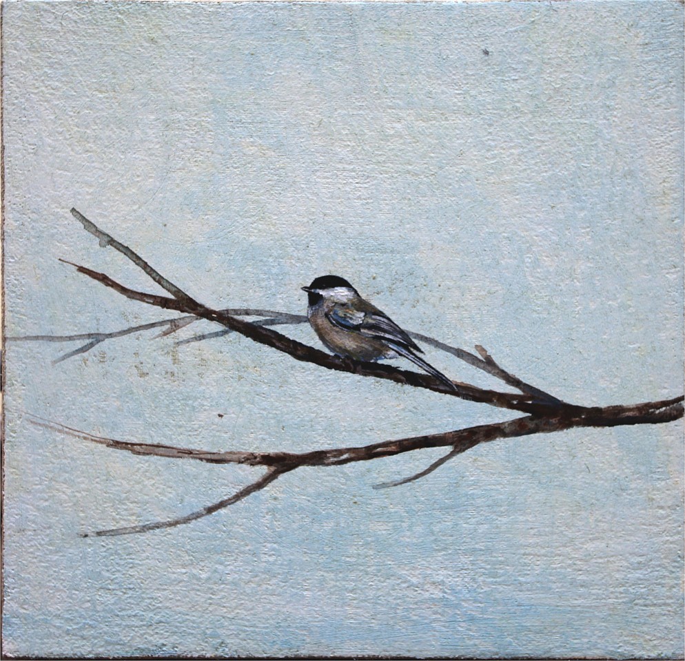 Peter Hoffer, Black Capped Chickadee 1, 2015
Encaustic, Acrylic, and Clay on Linen, 24 x 24 in.
&bull;