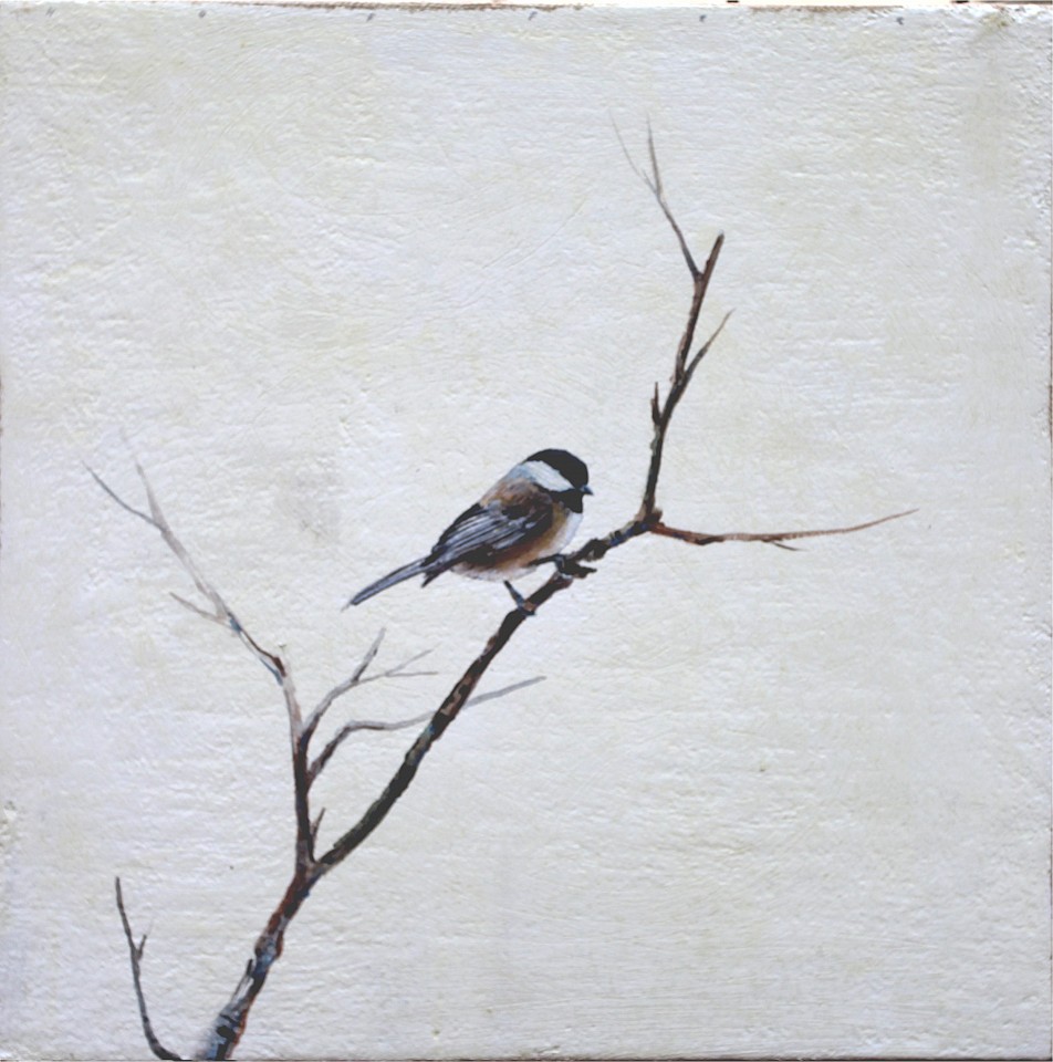 Peter Hoffer, Black Capped Chickadee 4, 2015
Encaustic, Acrylic, and Clay on Linen, 24 x 24 in.
&bull;