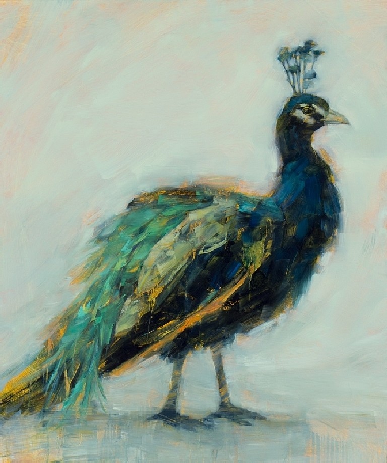 Angie Renfro, Peacock II, 2015
Oil on Board, 36 x 30 in.