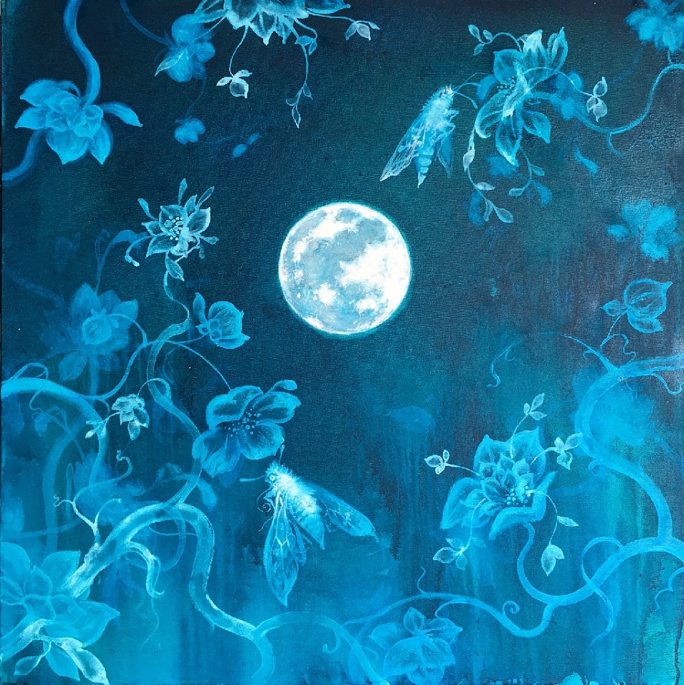 Chris Reilly, Hawk Moths Under Full Moon, 2017
Acrylic on Canvas, 30 x 30 in.