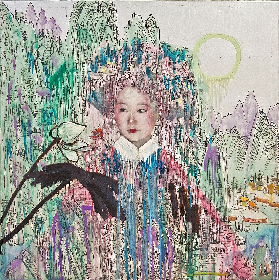 Hung Liu, Blue Mountain, 2017
Mixed Media, 30 x 30 in.