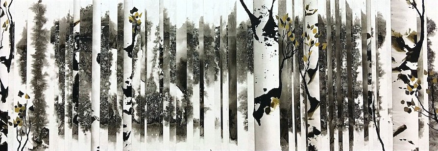 Anastasia Kimmett, Dreamscape with Aspens and Gold Leaves
Mixed Media, 9 x 26 in.
&bull;