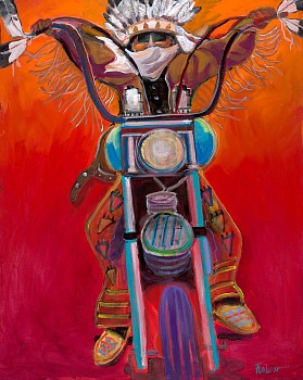 Work: Choctaw Man on Wide-Glide Chopper