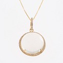 Krysia Renau, Cat's Eye Moonstone Pendant on 16 inch Diamond Cut Chain
14k Gold Weight - 5.1 grams, Diamonds - 0.40 carats, Moonstone - 17.11 carats