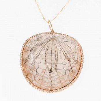 Work: Fossilized Sea Urchin 14k Gold Pave Diamond Pendant