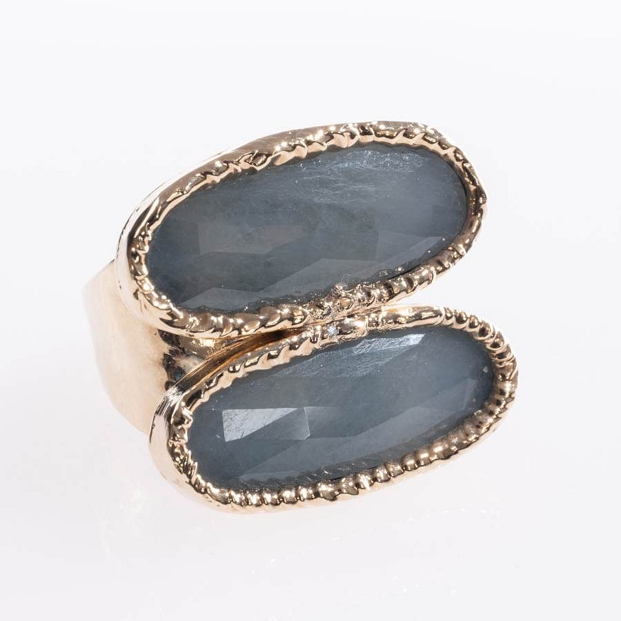 Krysia Renau, Double Blue Sapphire Ring
Blue Sapphires set in 24k heavy gold plated hammered brass
07990