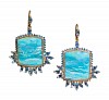 aquamarine opalized wood 18 k gold earrings