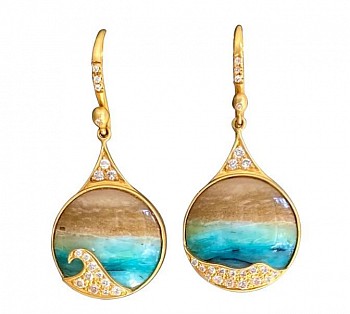 Work: Opalized Wood and Diamond Earrings $2,800