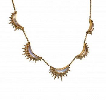 Lauren Harper - Rainbow Moonstone, Diamonds and Gold Spike Necklace $6,600